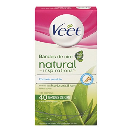 Veet Natural Inspirations, Hair Removal, Precision Wax Strips with Aloe Vera, All Skin Types, Legs & Body, 40 Count