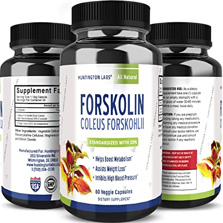 Huntington Labs Forskolin Weight Loss Supplement for Men and Women Burns Body Fat and Boosts Metabolism Natural Pure Coleus Forskohlii Extract Standardized 20% Forskolin 60 Capsules