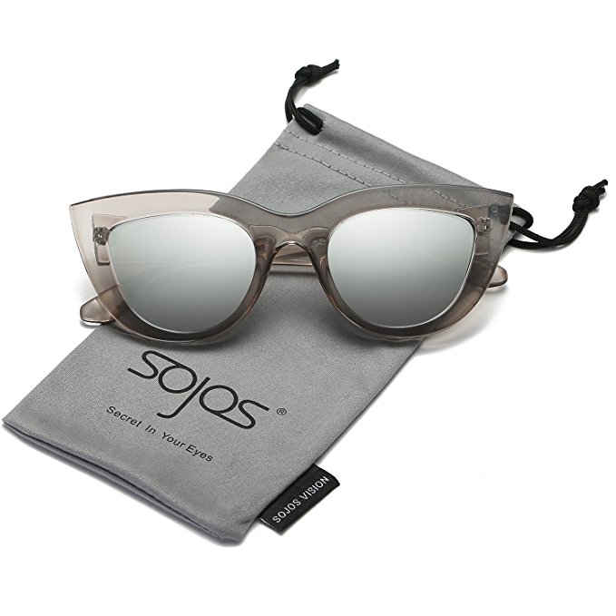 SojoS Retro Cat Eye Women Sunglasses 60's Fashion Thick Frame Mirror Lens SJ2939