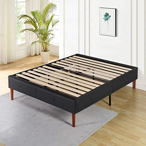 VECELO Premium Faux Leather Platform Bed Frame/Mattress Foundation/No Box Spring Needed/Strong Wood Slat Support Black (Queen), Upholstered Pub