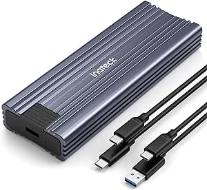 Inateck NVMe M.2 USB 3.2 Festplattengehäuse mit Kühlkissen 10 Gbps, unterstützt M.2 SATA B M Key und NVMe M Key/B M Key SSD (2242, 2260, 2280) mit USB CC und USB AC Kabel, werkzeuglos, FE2025