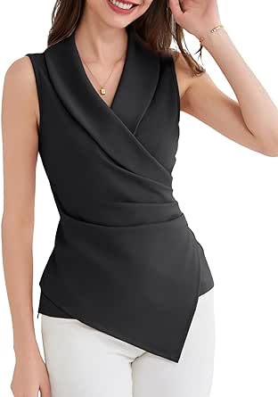 GRACE KARIN Women's Wrap V Neck Casual Work Tops Sleeveless Office Dressy Summer Blouse Top Asymmetrical Elegant Shirts