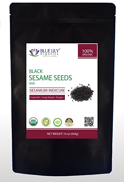 Blue Lily Organics Raw Black Sesame Seeds - 1 Pack(1 Lb) - Certified Organic