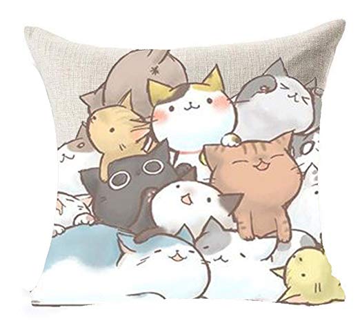 LYN Cotton Linen Square Throw Pillow Case Decorative Cushion Cover Pillowcase for Sofa 18"X 18" Black and White cat (14)