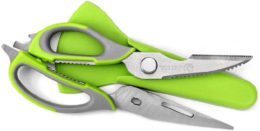 Kitchen Scissors By Simple Health Safe Heavy Duty Multifunction Take Apart Shears for Quick and Easy Cooking Stainless Steel Life Green