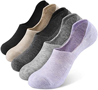 Women No show Socks Low Cut Socks Non Slip Ankle Socks Flat Boat Soft Socks with Silicone Heel Grip 5 Pairs