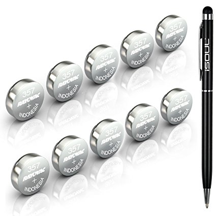 10x Rayovac Watch Battery Swiss Made Silver Oxide 10x Rayovac Batteries 357 SR44W 10x Rayovac BATTERIES   iSOUL Black Stylus Touch Pen [Bundle Deal]