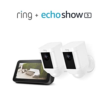 Spotlight Cam Battery 2-pack (White) with Echo Show 5 (2nd Gen)