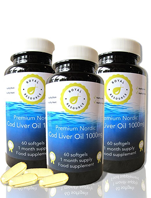 NORDIC Cod Liver Oil | Omega 3 | EPA & DHA | Premium Norwegian Without Other Fish Oils (60 Easy Swallow Sofgels) 1000mg | 1 Month Supply | UK Bottled | Improves Joints, Brain, Eyes and Immunity Performance | Moisturise Skin, Hair, Nails and Throat | GMP Certified | Dark Bottles | Yellow Softgels | Superior Quality Assured | Used by Athletes, Students | Loved by all High Performers