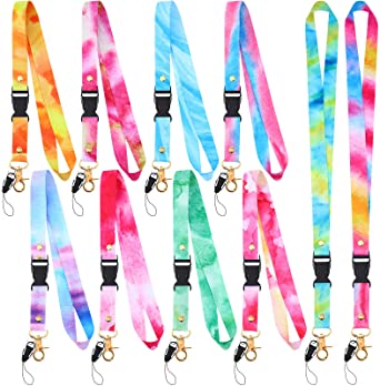 10 Pieces Tie Dye Neck Lanyard for Key Keychain ID Badge Holder, Colorful Badge Strap Key Chain Holder Wristlet Lanyard for Women Men