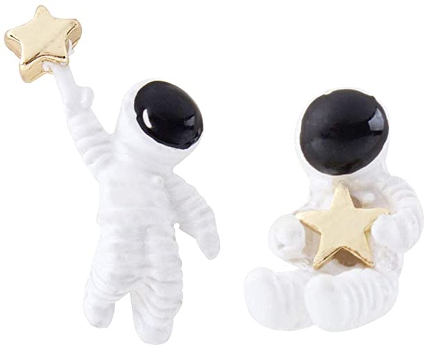 Tiny Stud Earring Cute Spacemen with Stars Asymmetrical Stud Statement Earring Gift for Women Girls