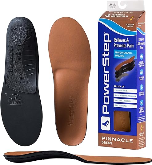 Powerstep Insoles, Pinnacle Dress, Arch Pain Relief Insole, for Dress Shoes, Arch Support Orthotic for Women and Men