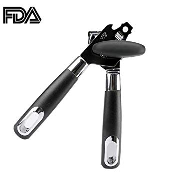 Can Opener, Hand Can Opener,[2018UPGRADED]FGXJKGH,Can Opener Manual,Multi-function Can Opener,Stainless Steel Sharp Blade Built in Bottle Opener,Can Opener Safety (Black-B)