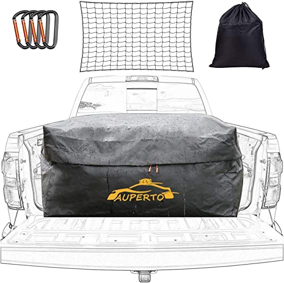 AUPERTO Weatherproof Truck Bed Cargo Bag - 26 Cubic Feet Heavy Duty Waterproof Luggage Bag for Truck Bed with Net and 4 Metal Carbiners Fits Any Truck Size