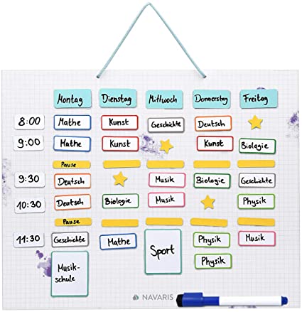 Navaris Magnetic Weekly Planner - Whiteboard Organiser with Magnetic Stickers - Magnetic Planner Chart for Work, Meal, Cleaning, Schedule - White