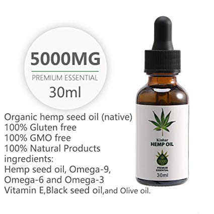 Kinbar Hemp Oil for Pain Relief -5000MG-30ML- Stress Support, Anti Anxiety, Sleep Supplements - Herbal Drops - Rich in MCT Fatty Acids - Natural Anti Inflammatory - 1 Fl Oz (30 ml)