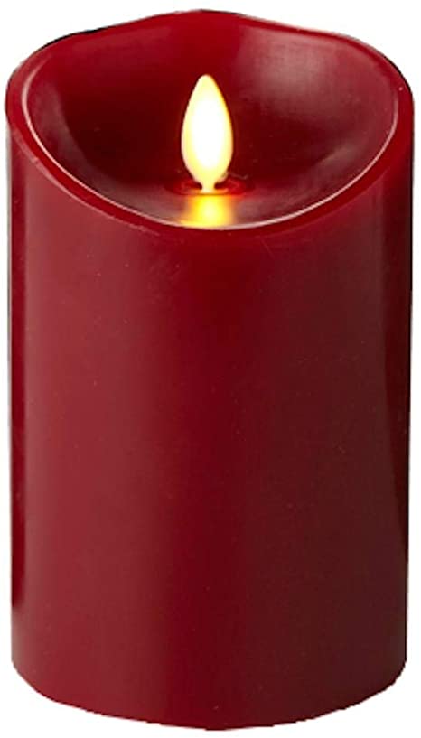 Luminara Flameless Candle: Cinnamon Scented Moving Flame Candle with Timer (5" Red)