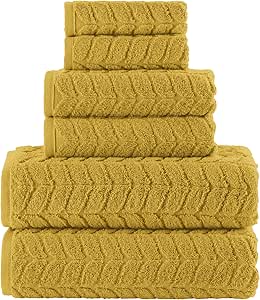 Elegant Comfort Luxury 6-Piece 100% Turkish Cotton Jacquard Braided Textured Premium Hotel Quality Towel Set– Soft and Absorbent, Includes 2 Bath Towels, 2 Hand Towels and 2 Washcloths, Amber Gold