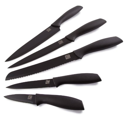 MEGALOWMART® Set of 5 Black Stainless Steel Knife Set Cutlery Kitchen Knives