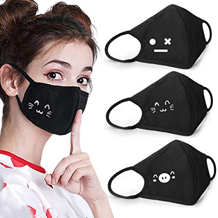 Coolha Cotton Unisex Anti-dust Respiratory Protective Mouth Mask Cover with High Nose Bridge Black 3 Pack