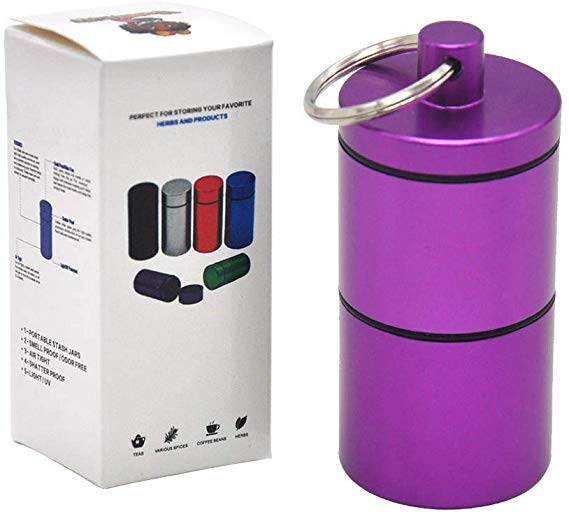 Stash Jar -Detachable Double Deck Airtight Water Proof/Smell Proof Aluminum Herb Container Bottle-Purple
