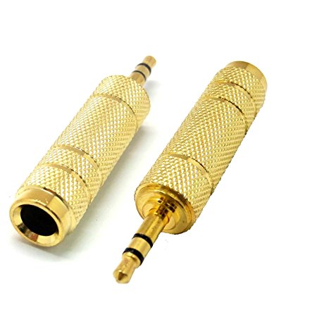 ANRANK AK1814SA Gilded 3.5mm 1/8" Male to 6.35mm 1/4" Female Stereo Audio Adapter AC Jack Connector (Gold, 2 Pack)