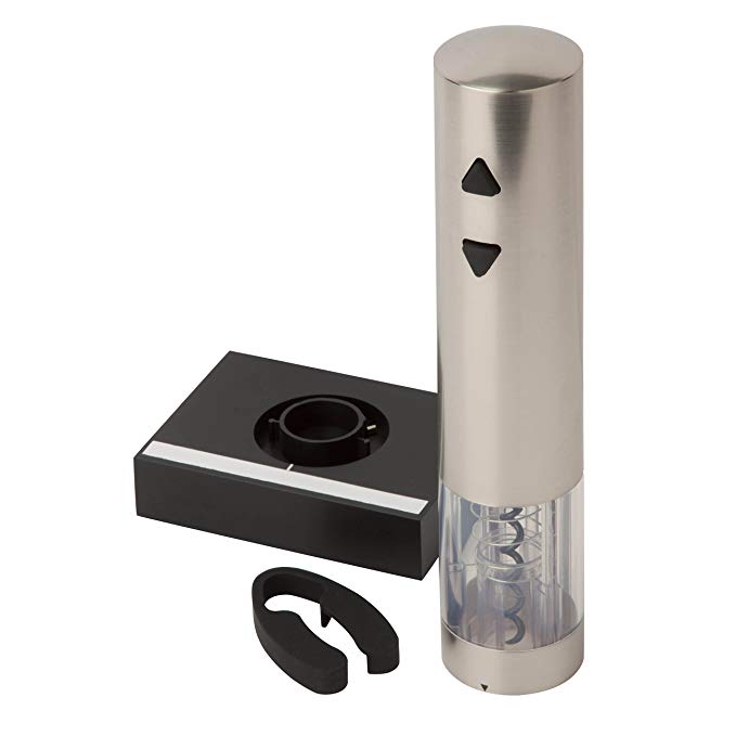 Honey-Can-Do KCH-03425 Rechargeable Wine Opener with Foil Cutter, Base Stand and Power Adapter, Silver Body, Black Base