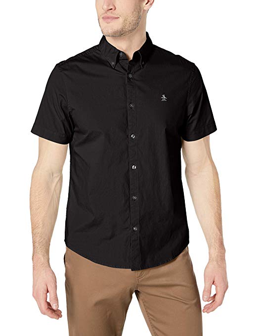 Original Penguin Men's Short Sleeve Core Poplin Button Down Shirt with Stretch