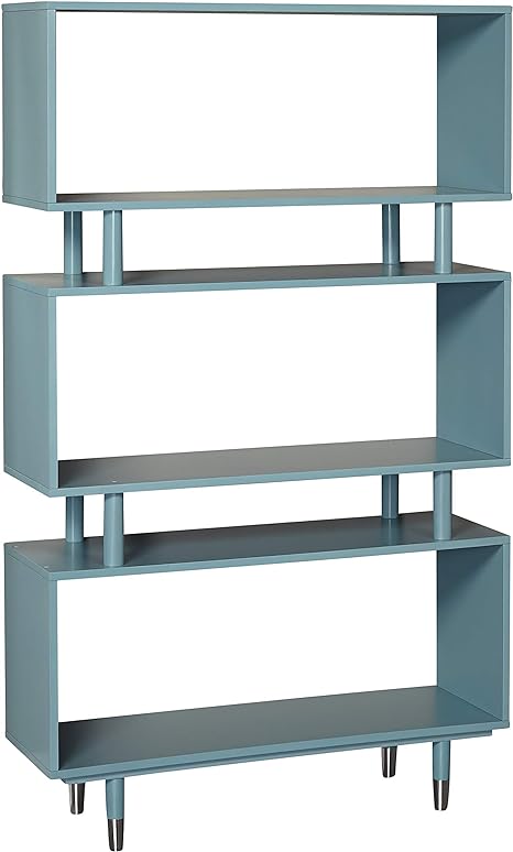 Margo 3 Tier Bookshelf for Home Office, Study Room, Living Room, Bedroom, Entryway and Hallway, Contemporary Standing Shelf, 36”W x 59.5”H, Antique Blue