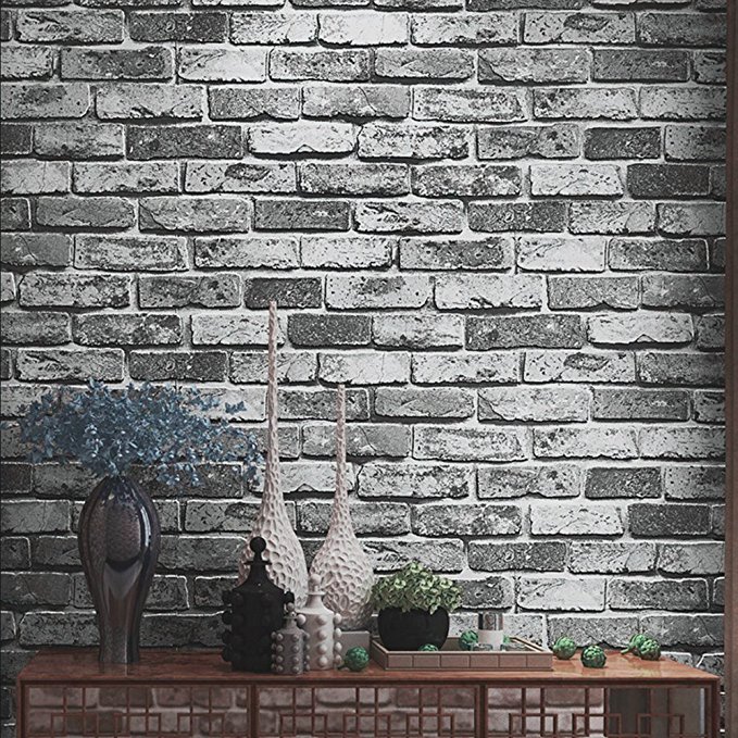 Blooming Wall Cultural Vintage Faux Brick Wallpaper Vinyl for Livingroom Bedroom, 20.8 In32.8 Ft=57 Sq.ft, Cyan