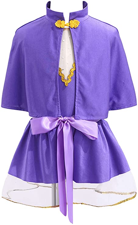 FEESHOW Kids Girls Purple Show wear Halloween Costume Party Cosplay Role Play Outfit Princess Cape Top with Skirt Gloves Set