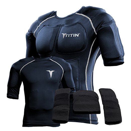 The TITIN Force Weighted Shirt System - 8 Lbs Of Hydro-Gel Inserts - 1 14-Pocket Inner Compression Shirt - 1 Outer Compression Shirt