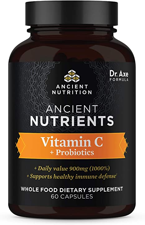 Vitamin C   Probiotics, 900mg, Ancient Nutrients Vitamin C Highly Absorbable Whole Food Dietary Supplement, Formulated by Dr. Josh Axe, Immune System Support, Made Without GMOs, 30 Capsules