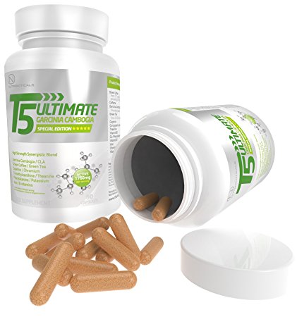 STRONGEST Fat Burner on Amazon | T5 Ultimate® Garcinia Cambogia Edition | 1750mg ACTIVE per serving | Advanced Formula with Green Coffee, Green Tea, CLA, Cayenne, Theanine, Chromium, Iron and more | Premium Thermogenic | Appetite Suppressant | Slimming Pills Ultra Potent | GMP Manufactured | 90 Capsules | One Month Supply