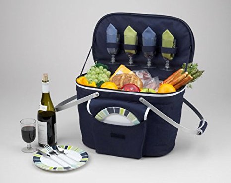 Picnic at Ascot Collapsible Insulated Picnic Basket Equipped with Service For 4 - Navy