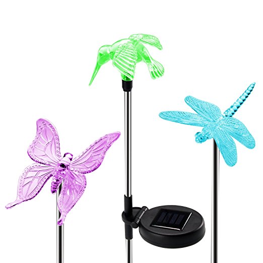 [Updated Version] Solar Garden Lights, OxyLED Hummingbird,Butterfly & Dragonfly Solar Garden Stake Light, Solar Powered Lights Outdoor Multi-color Changing LED Light, Security Lights for Garden, Patio