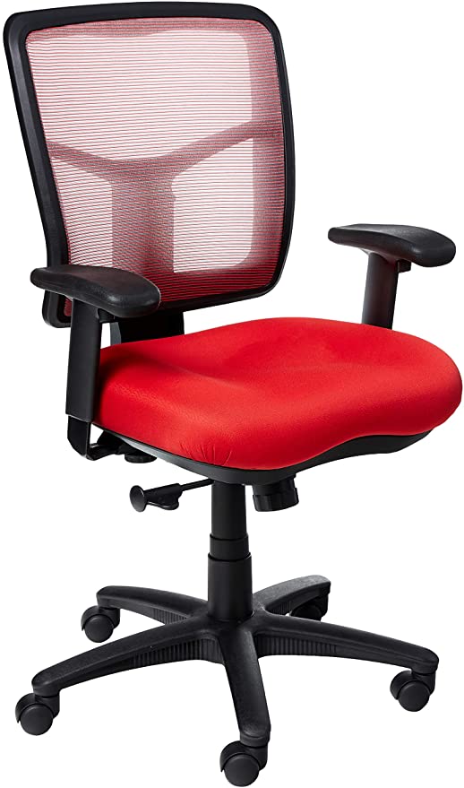 Office Star Fabric Seat and Mesh Back Manager's Chair with Adjustable Arms, Red