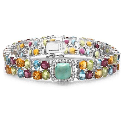35.00 CT Multi-Color Sterling Silver Turquoise Tennis Bracelet (11 MM Width x 7.5 Inch Length)