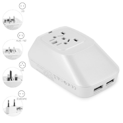 Yubi Power 2 USB Charging Port (2A) All in One Universal Worldwide Travel Wall Charger AC Power AU UK US EU Plug Adapter Adapter.