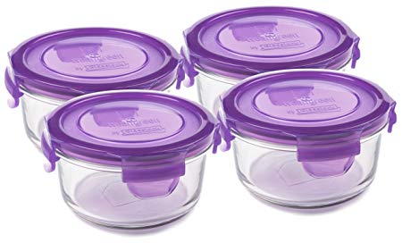 Wean Green Lunch Bowl 12 Ounce / 355 Milliliter Leak-Proof Durable Glass Bowls - Grape (Set of 4)