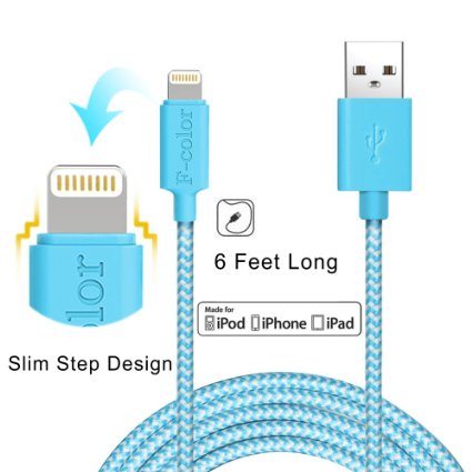 iPhone 6 Charger 6 Ft Long iPhone Charger F-color8482 Apple MFi Certified Braided 8 Pin Lightning Cable to USB Sync Charger Cord for iPhone 6S 6 Plus 5S 5C 5 iPad Mini 4 iPad Pro iPod Air 3 Blue