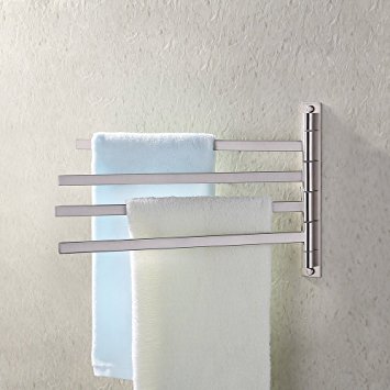 KES SUS 304 Stainless Steel Swing Out Towel Bar 4-Bar Folding Arm Swivel Hanger Bathroom Storage Organizer Rustproof Square Style Wall Mount Brushed Finish, BTH200S4-2