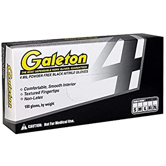 Galeton 11204-XL Powder Free Nitrile 4 mil Disposable Gloves, Black