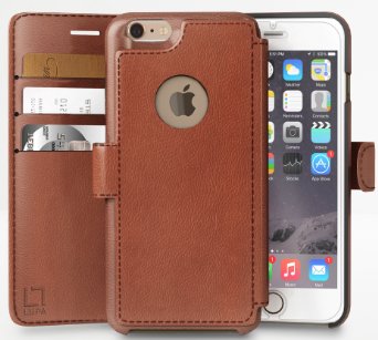 LUPA Faux Leather Flip Wallet Case for iPhone 6 and 6s  Slim Lightweight and Durable with Classic Design and Ultra-Strong Magnetic Closure  Light Brown