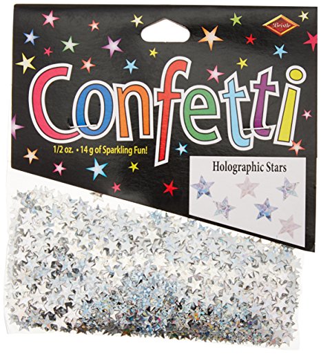 Beistle CN054 Silver Holographic Stars Confetti, 1/2-Ounce