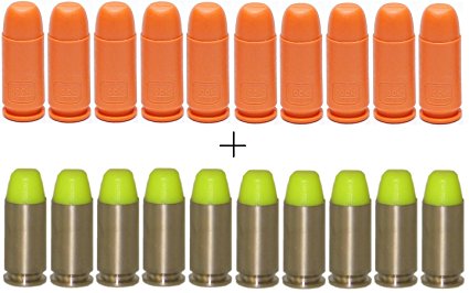 GLOCK Factory 9mm Orange Dummy Rounds, 10 Pack   Ultimate Arms Gear ST Action Pro 10 Pack of Inert 9x19mm Parabellum NATO Luger Pistol Yellow Safety Trainer Cartridge Ammo Shell Rounds Nickel Case