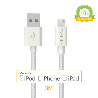 Lightning Cable Apple MFi Certified Kinps 10FT3M Nylon Braided USB Cable with Lightning Connector for Apple iPhone iPad and iPod 10FT-Silver