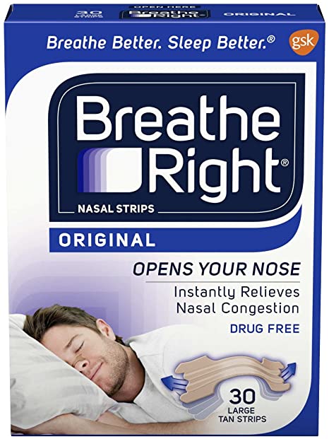 Breathe Right Original Tan Large Drug-Free Nasal Strips for Nasal Congestion Relief, 30 count