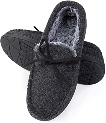 PENNYSUE Slippers for Men, Mens Moccasin House Shoes Memory Foam Fur Lined Slippers with Anti Slip Sole Indoor Outdoor