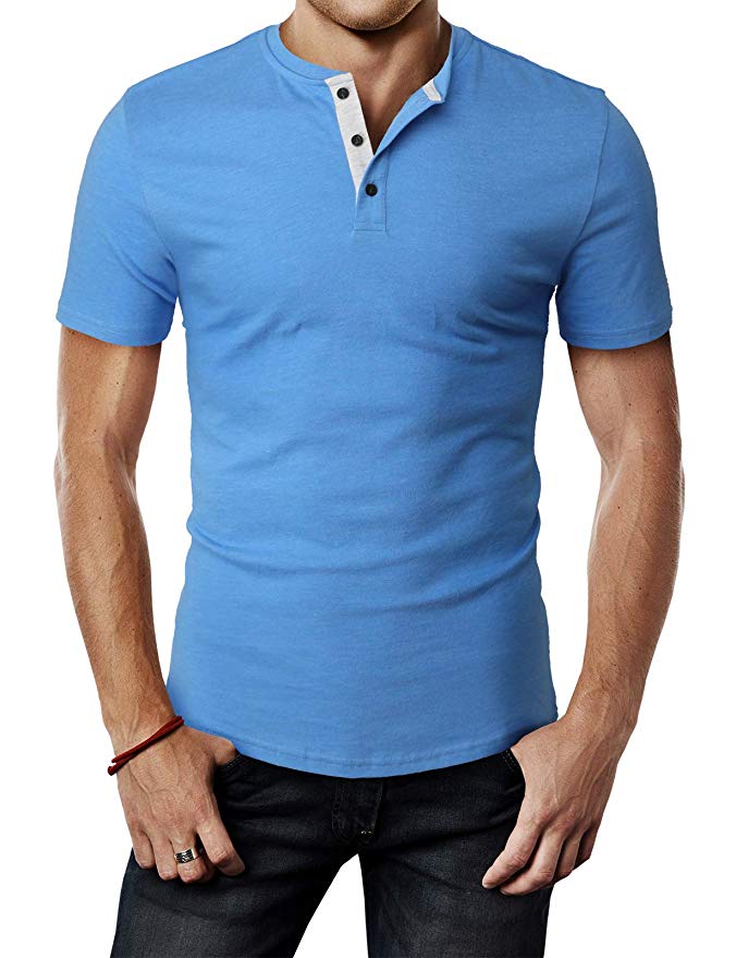 H2H Mens Casual Premium Slim Fit Henley T-Shirts Short Sleeve of Various Styles